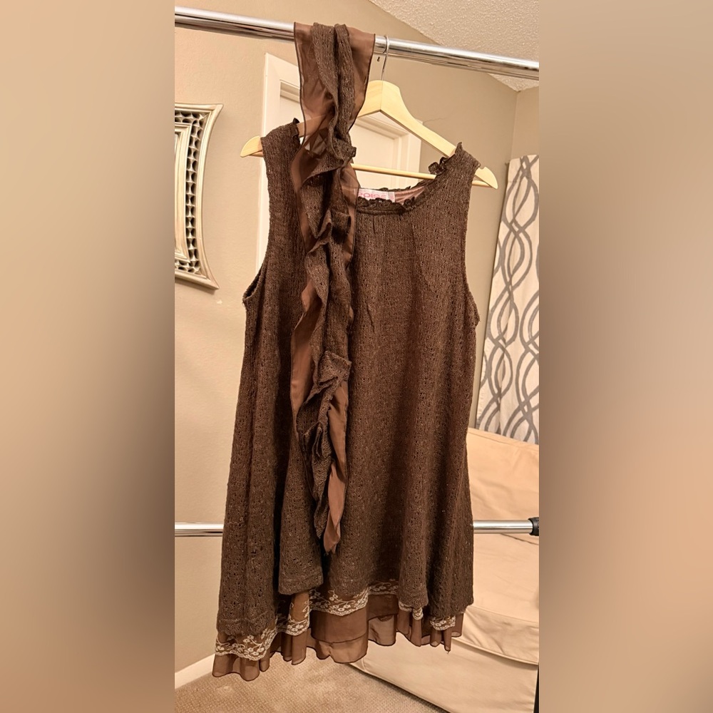 Sleeveless Mini with Lacy Ruffle Detail and Matching Detached Scarf